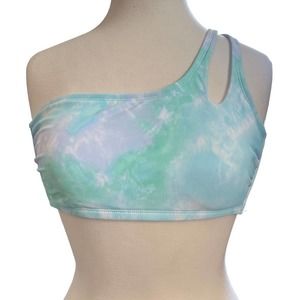 Xhilaration Tye Dye One Shoulder Bikini Top Blue Green Size L D/DD